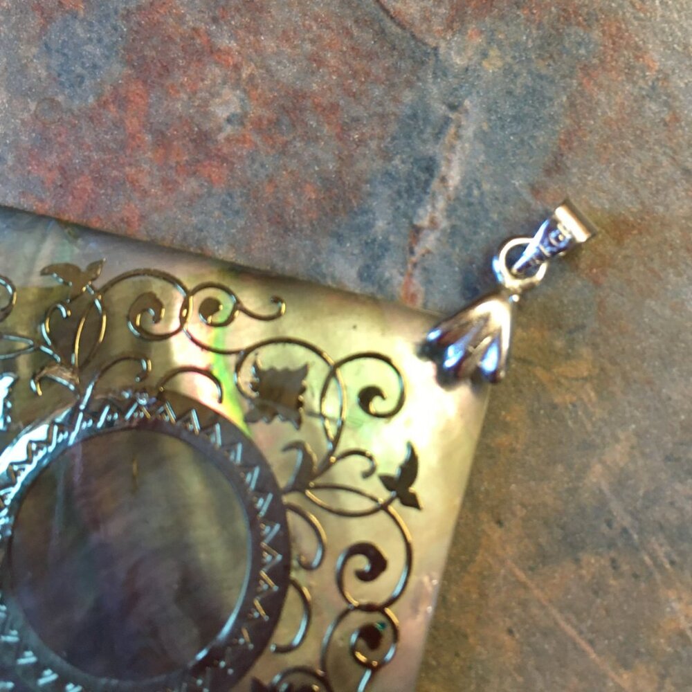 Goldplated Filigree Design Abalone Shell Square Pendant - Picture 2 of 5